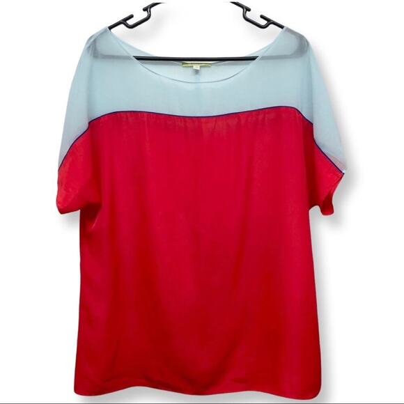 Gianni Bini Color Block Top‎ Blouse Red Light Blue Short Sleeve - Picture 1 of 4